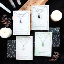 Load image into Gallery viewer, Black Obsidian Crystal Moon Necklace on Greeting Card
