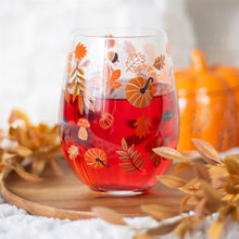 Load image into Gallery viewer, Autumn Leaves and Pumpkins Stemless Glass
