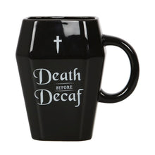 Load image into Gallery viewer, Death Before Decaf Coffin Mug
