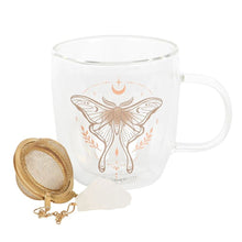 Load image into Gallery viewer, Luna Moth Double Walled Glass Mug with Crystal Tea Infuser
