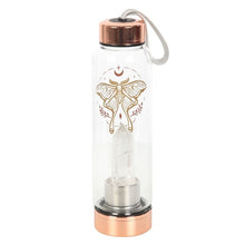 Load image into Gallery viewer, Luna Moth Glass Water Bottle with Clear Quartz Crystal
