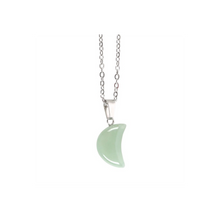 Load image into Gallery viewer, Green Aventurine Crystal Moon Necklace on Greeting Card
