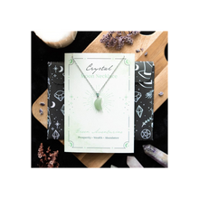 Load image into Gallery viewer, Green Aventurine Crystal Moon Necklace on Greeting Card
