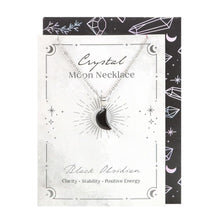 Load image into Gallery viewer, Black Obsidian Crystal Moon Necklace on Greeting Card
