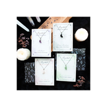 Load image into Gallery viewer, Green Aventurine Crystal Moon Necklace on Greeting Card
