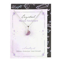 Load image into Gallery viewer, Amethyst Crystal Moon Necklace on Greeting Card
