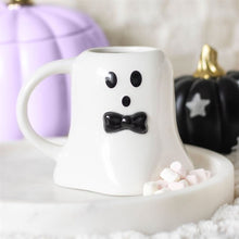 Load image into Gallery viewer, Mr Boo Ghost Shaped Mug with Bow Tie
