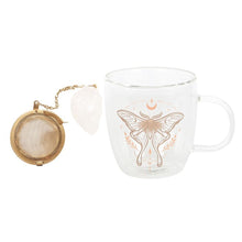 Load image into Gallery viewer, Luna Moth Double Walled Glass Mug with Crystal Tea Infuser
