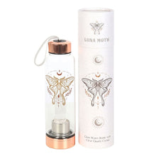 Load image into Gallery viewer, Luna Moth Glass Water Bottle with Clear Quartz Crystal
