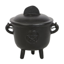 Load image into Gallery viewer, 11cm Cast Iron Cauldron with Pentagram
