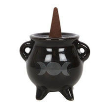 Load image into Gallery viewer, Triple Moon Cauldron Ceramic Incense Holder
