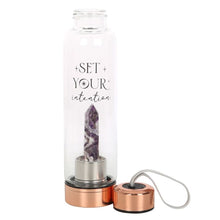 Load image into Gallery viewer, Amethyst Set Your Intention Glass Water Bottle
